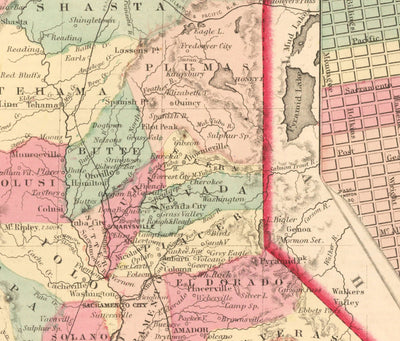 Antiguo mapa de California 1860, Colton - San Francisco, Los Ángeles, San Diego, Santa Clara, Fresno, San José