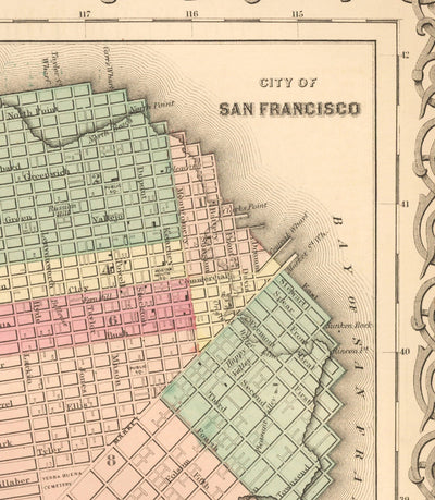 Alte Karte von Kalifornien 1860, Colton - San Francisco, Los Angeles, San Diego, Santa Clara, Fresno, San Jose