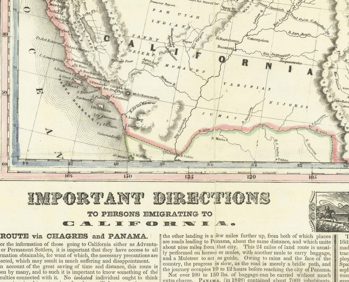Antiguo mapa de la fiebre del oro en California en 1849 por Ensign & Thayer - Viejo Oeste, Sacramento, Nuevo México, Oregón, Texas