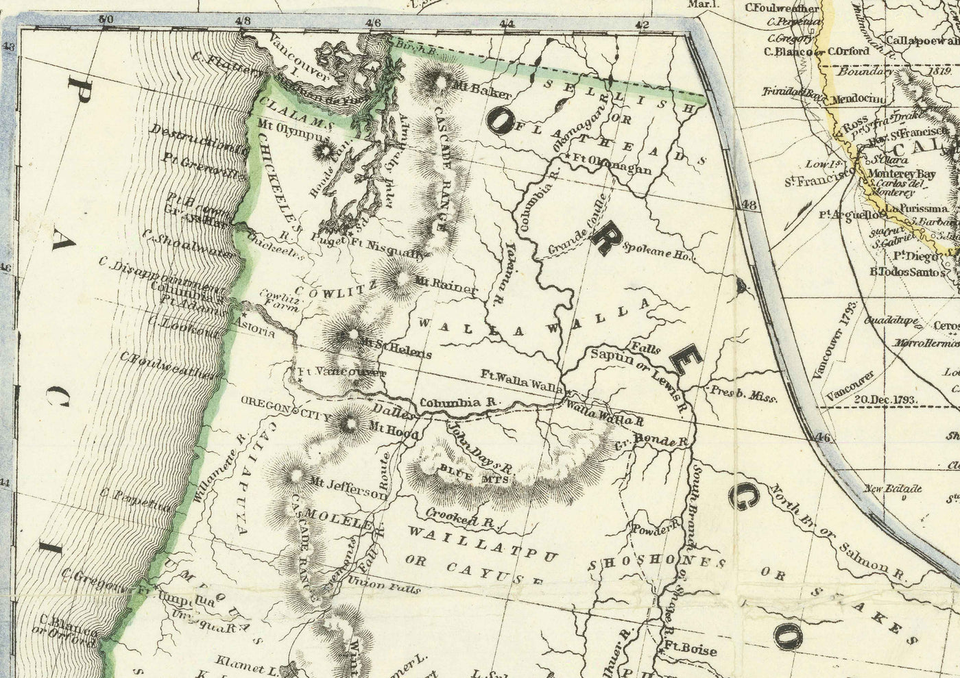 Antiguo mapa de la fiebre del oro en California en 1849 por Ensign & Thayer - Viejo Oeste, Sacramento, Nuevo México, Oregón, Texas