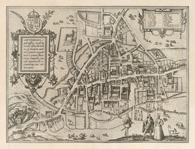 Alte Karte von Cambridge and University Colleges, 1575 von Georg Braun - Trinity, Kings, Queens, Clare