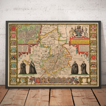 Old Map of Cambridgeshire, 1611 by John Speed - Cambridge, Peterborough, Wisbech, St Neots