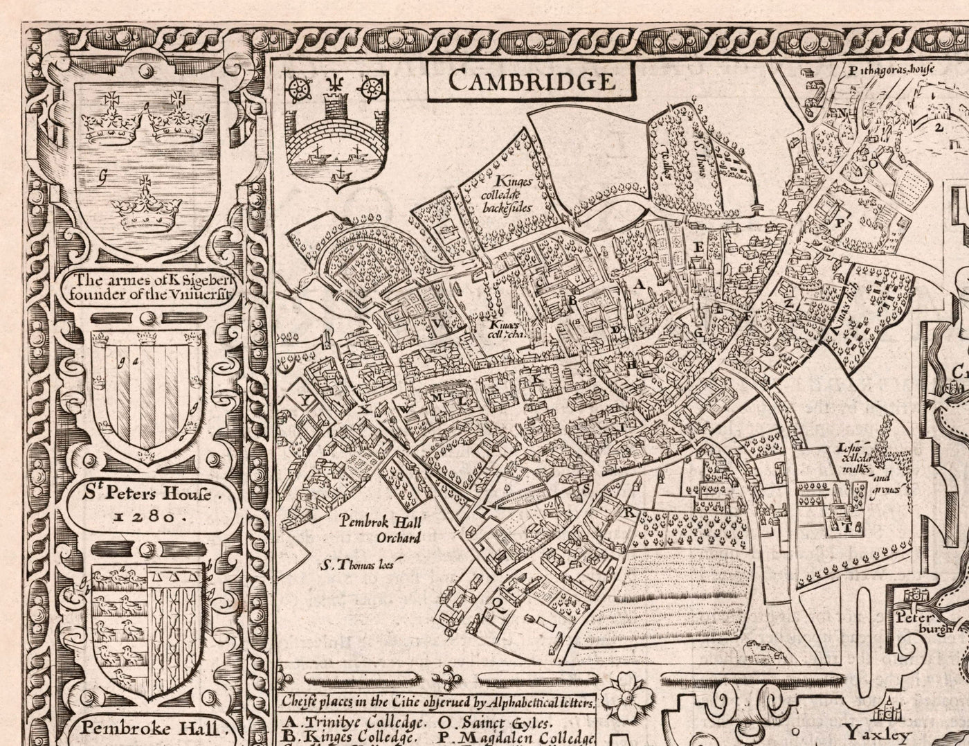 Alte Karte von Cambridgeshire, 1611 von John Speed ​​- Cambridge, Peterborough, Wisbech