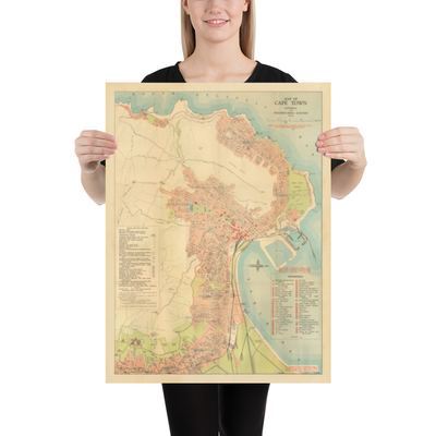 Ancienne carte du Cap, 1935 par les Chemins de fer sud-africains - Mother City, Clifton, Camp Bay, Sea Point