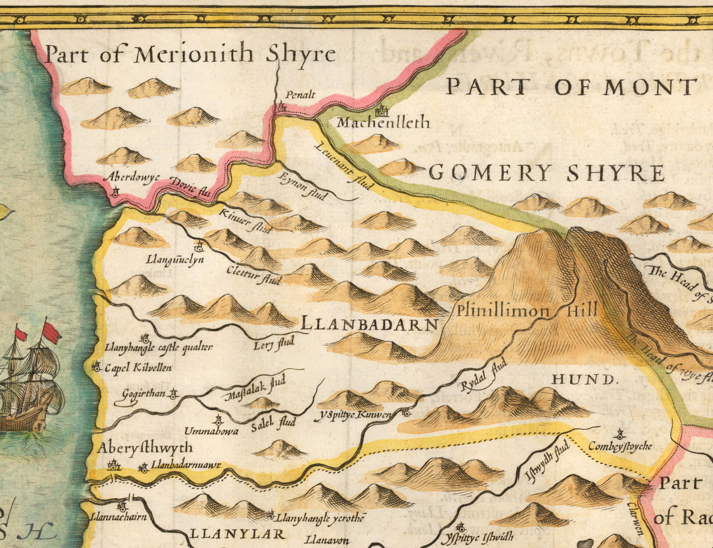 Alte Karte von Ceredigion Wales, 1611 von John Speed ​​- Strickjacke, Aberystwyth, Strickjacke
