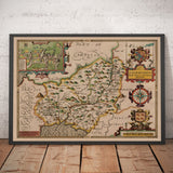 Viejo mapa de Carmarthenshire Gales, 1611 de John Speed ​​- Carmarthen, Llanelli, Llandavery