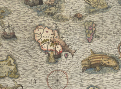 Ancienne Carte de Scandinavie, 1539 - Carta Marina de Olaus Magnus - Mer Monster Carte - Pays nordiques Danemark, Suède, Finlande