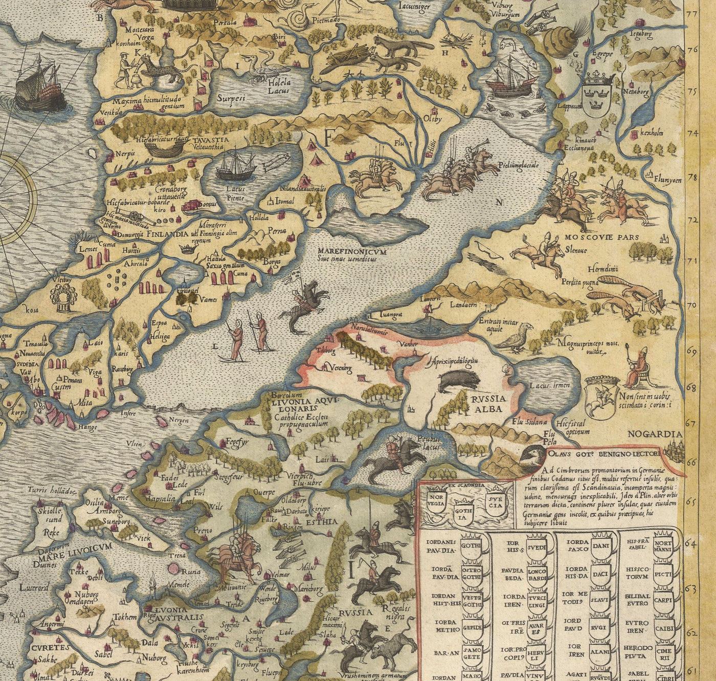 Alte Karte von Skandinavien, 1539 - Carta Marina von Olaus Magnus - Sea Monster Map - Nordic Länder Dänemark, Schweden, Finnland