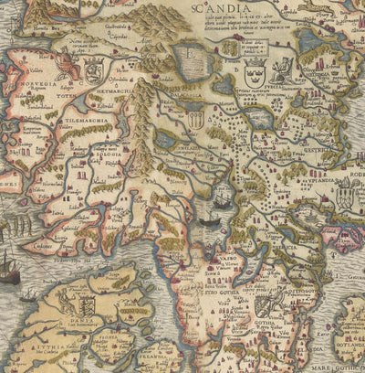 Alte Karte von Skandinavien, 1539 - Carta Marina von Olaus Magnus - Sea Monster Map - Nordic Länder Dänemark, Schweden, Finnland