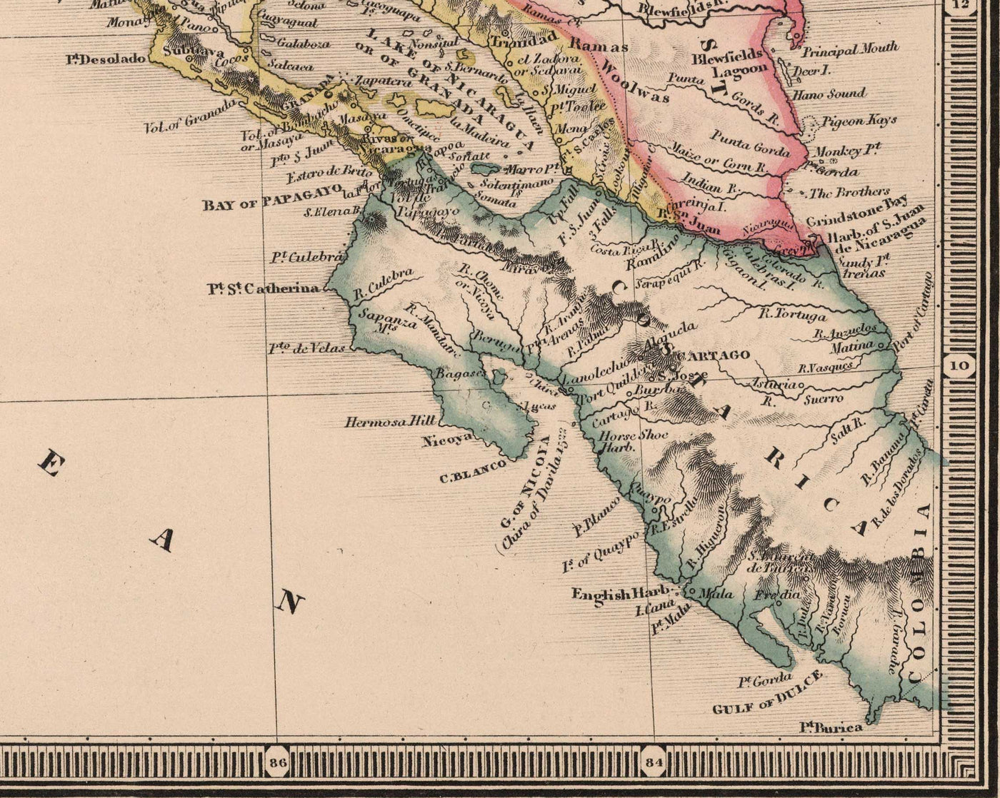 Ancienne carte de l'Amérique centrale en 1864 par James Wyld - Mexique, Honduras, Côte des Moustiques, Guatemala, Costa Rica