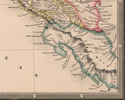 Antiguo mapa de Centroamérica en 1864 por James Wyld - México, Honduras, Costa de Mosquitos, Guatemala, Costa Rica