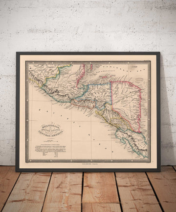 Antiguo mapa de Centroamérica en 1864 por James Wyld - México, Honduras, Costa de Mosquitos, Guatemala, Costa Rica