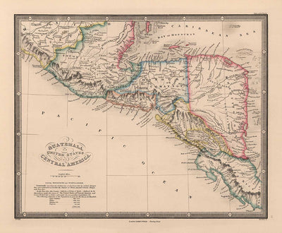 Antiguo mapa de Centroamérica en 1864 por James Wyld - México, Honduras, Costa de Mosquitos, Guatemala, Costa Rica