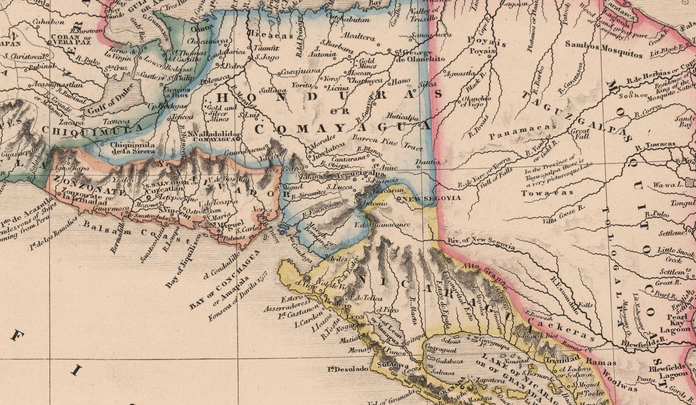 Old Map of Central America in 1864 by James Wyld - Mexico, Honduras, Mosquito Coast, Guatemala, Costa Rica