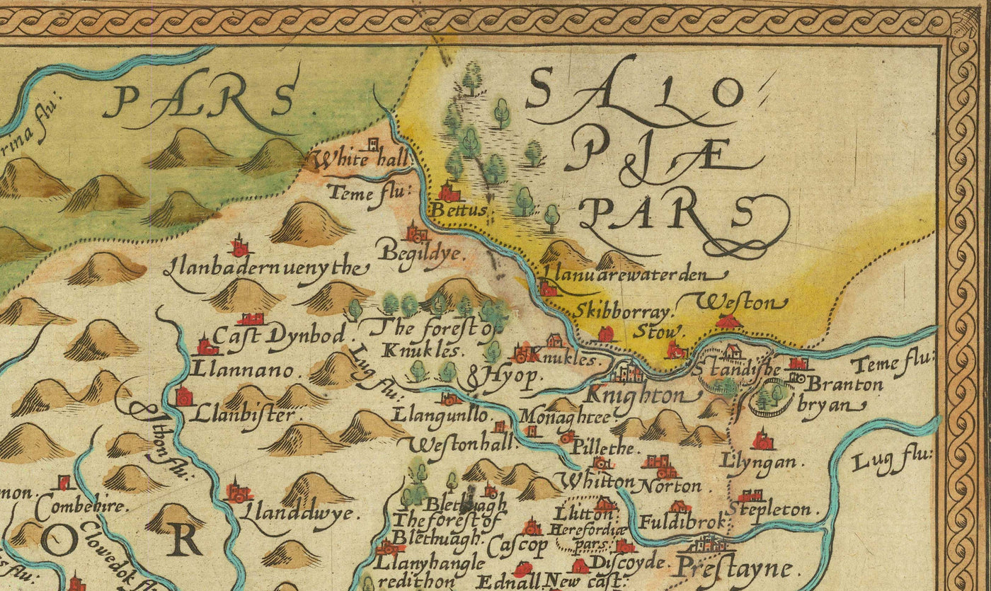 Erste alte Karte von Zentralwales im Jahr 1578 von Christopher Saxton - Powys, Ceredigion, Carmarthenshire, Aberystwyth, Cardigan