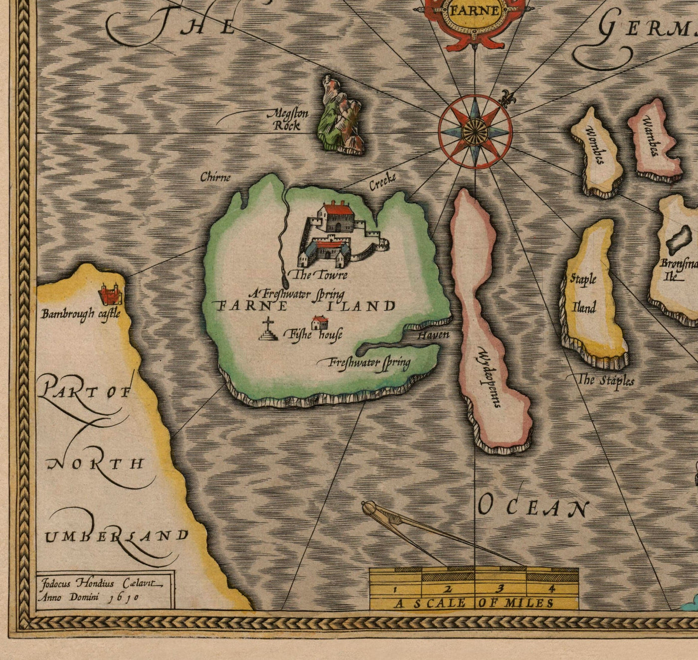 Old Map of Channel Isles, 1611 by John Speed - Jersey, Guernsey, Farne Islands, Holy Island