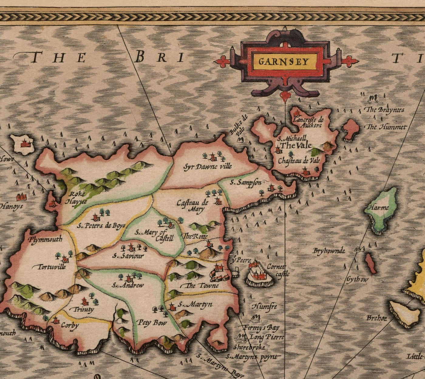 Ancienne carte de Channel Isles, 1611 par John Vitesse - Jersey, Guernesey, Îles Farne, Île Sainte