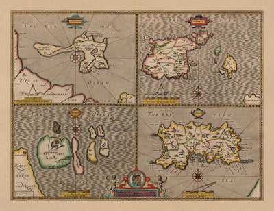 Ancienne carte de Channel Isles, 1611 par John Vitesse - Jersey, Guernesey, Îles Farne, Île Sainte