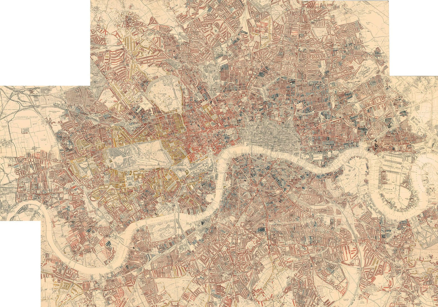 Custom Old Map of London Armut von Charles Booth, 1898-9