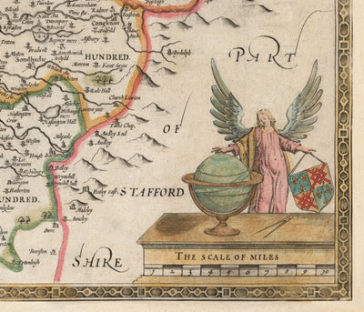 Ancienne carte de Cheshire en 1611 par John Speed ​​- Chester, Warrington, Crewe, Runcorn, Liverpool, Merseyside