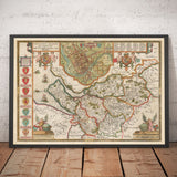 Antica mappa del Cheshire nel 1611 di John Speed - Chester, Warrington, Crewe, Runcorn, Liverpool, Wirral, Merseyside 