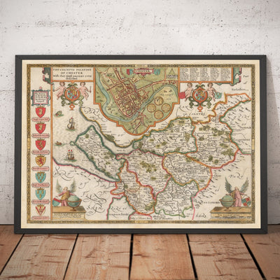 Alte Karte von Cheshire im Jahre 1611 von John Speed ​​- Chester, Warrington, Crewe, Runcorn, Liverpool, Merseyside
