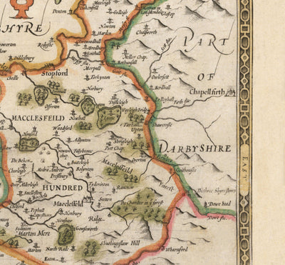 Alte Karte von Cheshire im Jahre 1611 von John Speed ​​- Chester, Warrington, Crewe, Runcorn, Liverpool, Merseyside