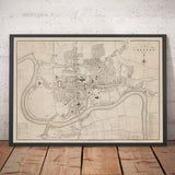 Ancienne carte de Chester, 1833 par John Wood - Cathédrale, Château, Course de course, Murs, River Dee, Centre ville Plan Graphique