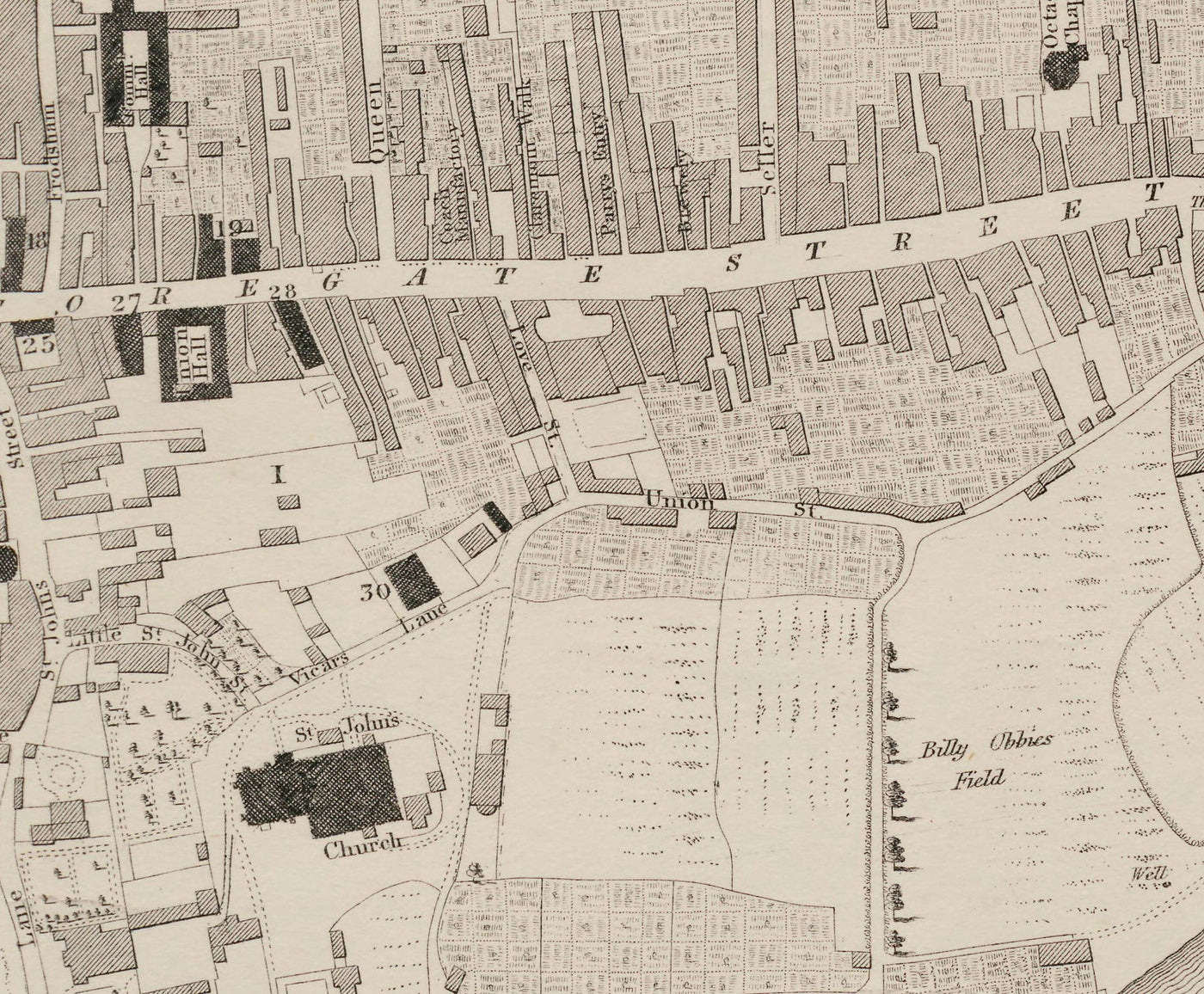 Chester Rows Map Old Map of Chester, 1833 by John Wood - Cathedral, Castle, Race Course ...