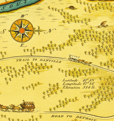 Mapa antiguo de Chicago, 1833 de Stelzer & Conley - 350 Pop. Ciudad - Lago Michigan, Downtown, Chicago River