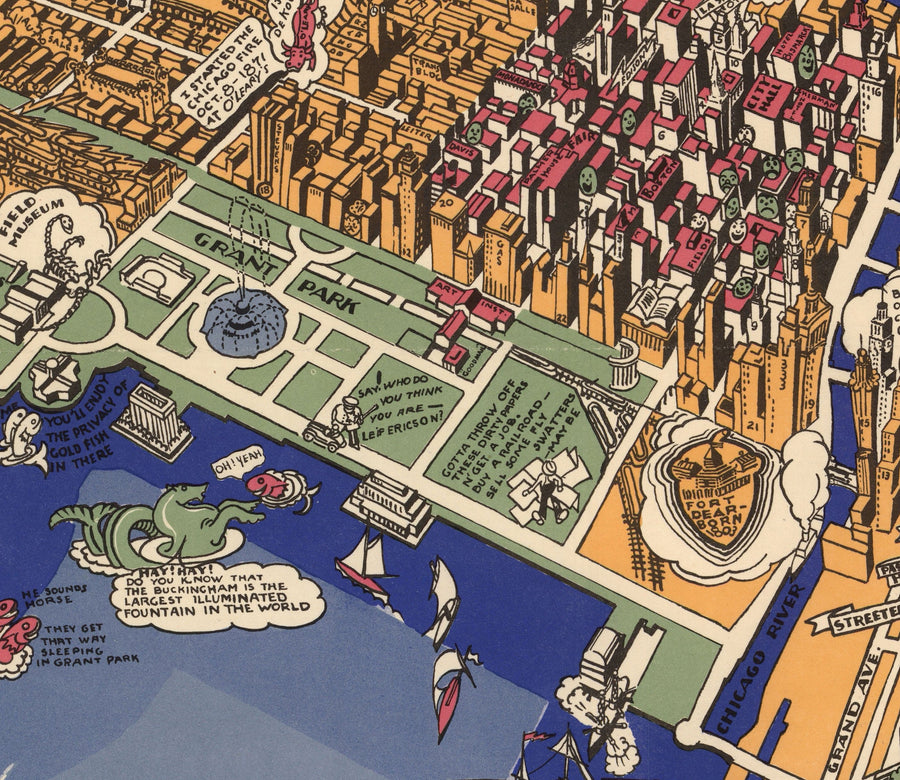 Mappa antica di Chicago, 1931 - Mappa a volo d&