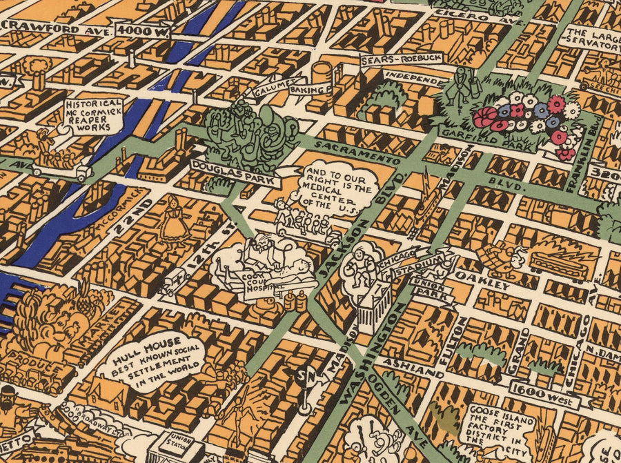 Mappa antica di Chicago, 1931 - Mappa a volo d&