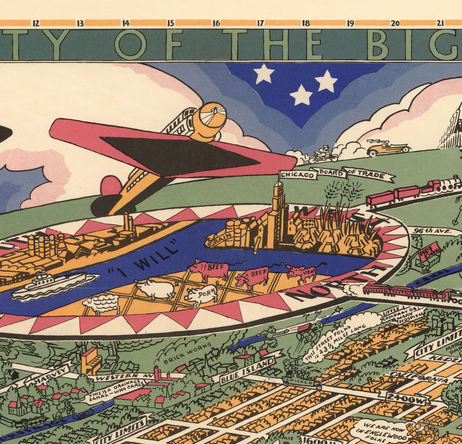 Mappa antica di Chicago, 1931 - Mappa a volo d&