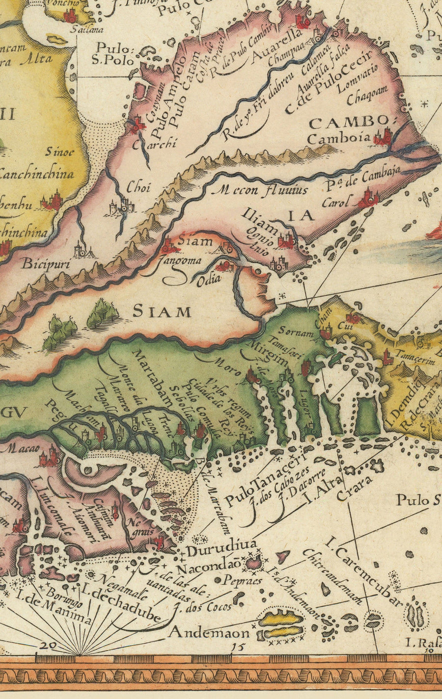 Mapa antiguo del sudeste asiático, 1596 - China, Corea, Japón, Filipinas, Singapur, Malasia, Indonesia, Indias Orientales