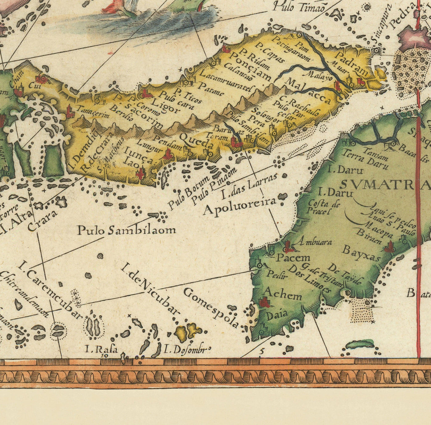Alte Karte von Südostasien, 1596 - China, Korea, Japan, Philippinen, Singapur, Malaysia, Indonesien, Ostindien