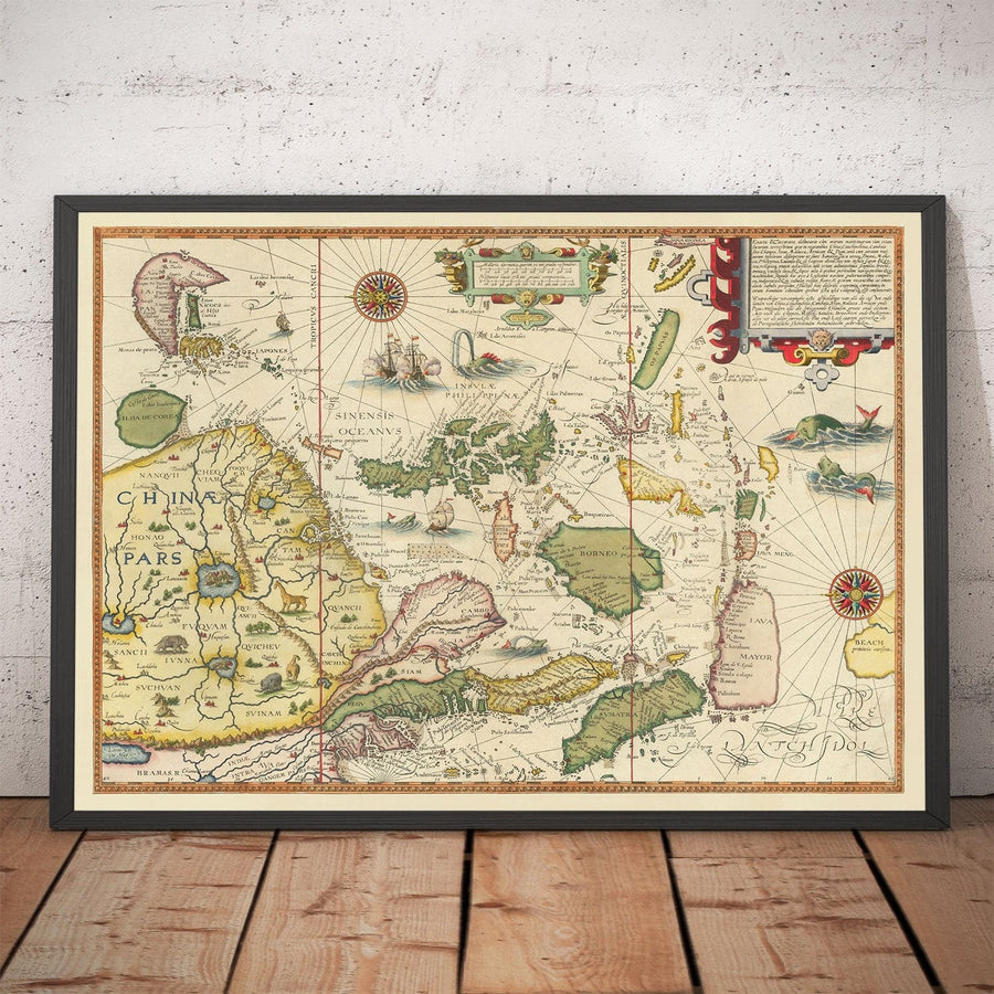 Mapa antiguo del sudeste asiático, 1596 - China, Corea, Japón, Filipinas, Singapur, Malasia, Indonesia, Indias Orientales