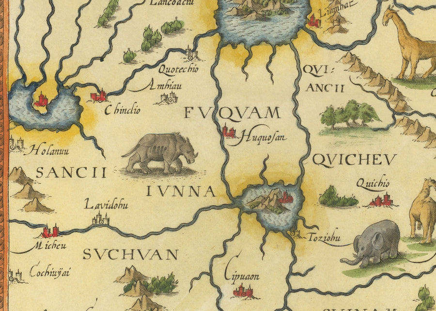 Mapa antiguo del sudeste asiático, 1596 - China, Corea, Japón, Filipinas, Singapur, Malasia, Indonesia, Indias Orientales