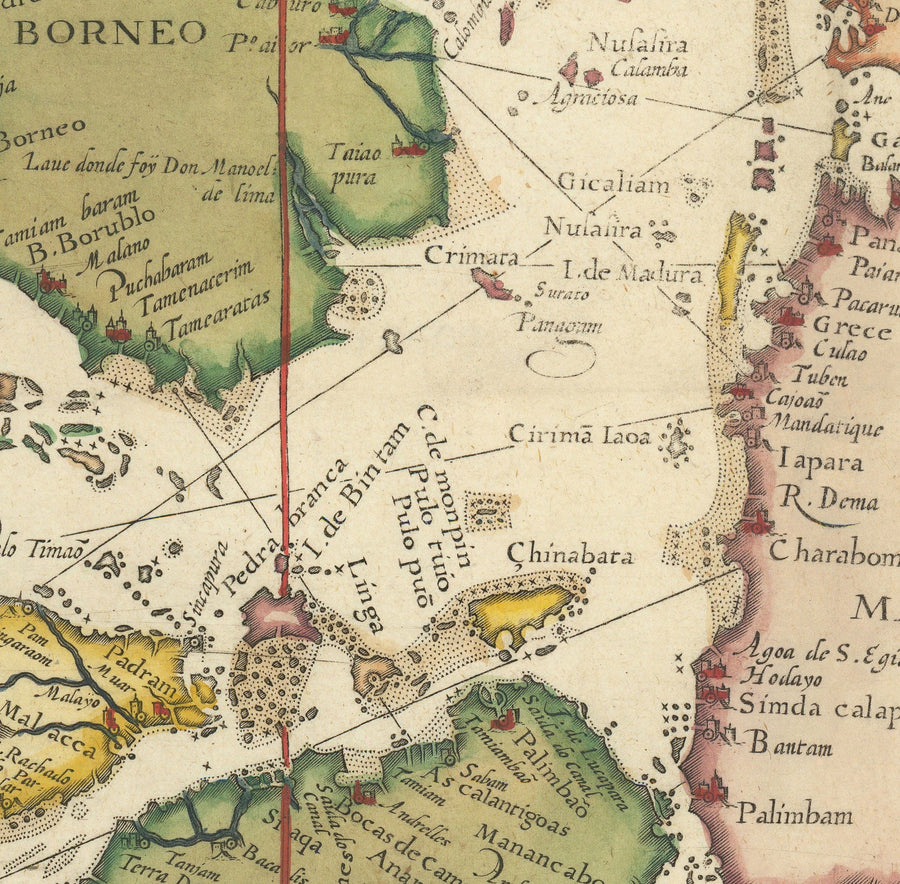 Mapa antiguo del sudeste asiático, 1596 - China, Corea, Japón, Filipinas, Singapur, Malasia, Indonesia, Indias Orientales