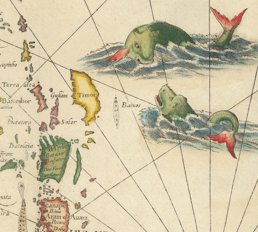 Mapa antiguo del sudeste asiático, 1596 - China, Corea, Japón, Filipinas, Singapur, Malasia, Indonesia, Indias Orientales