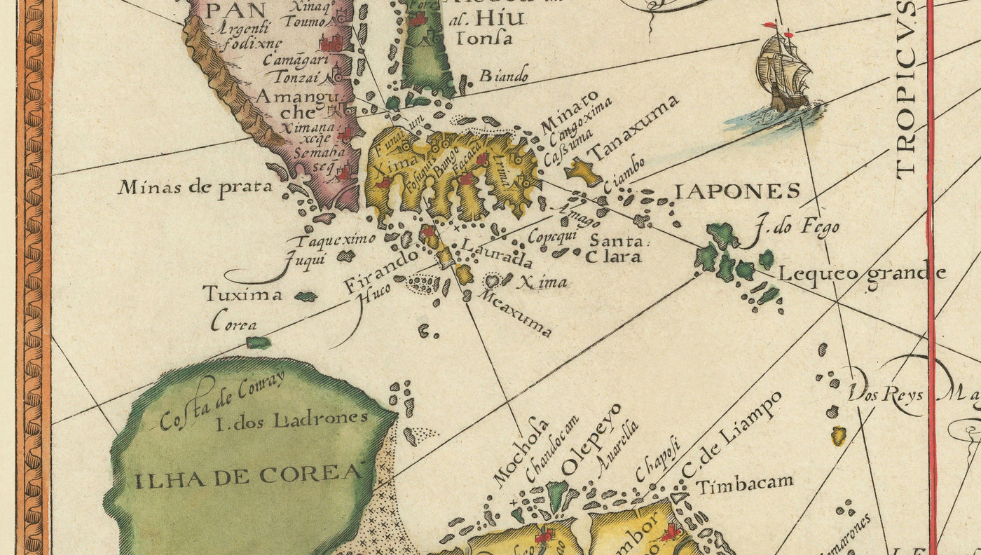 Ancienne Carte de l'Asie du Sud-Est, 1596 - Chine, Corée, Japon, Philippines, Singapour, Malaisie, Indonésie, Indesie-Est