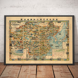 Rare Old Pictorial Map of China in 1931 by G Primakoff - Taiwan, Hainan, Hong Kong, Hanoi, Liaoning