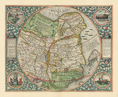 Rare ancienne carte de Chine, 1593 de Cornelis de Jode - Premier tableau européen de la Chine, du Japon et de la Corée