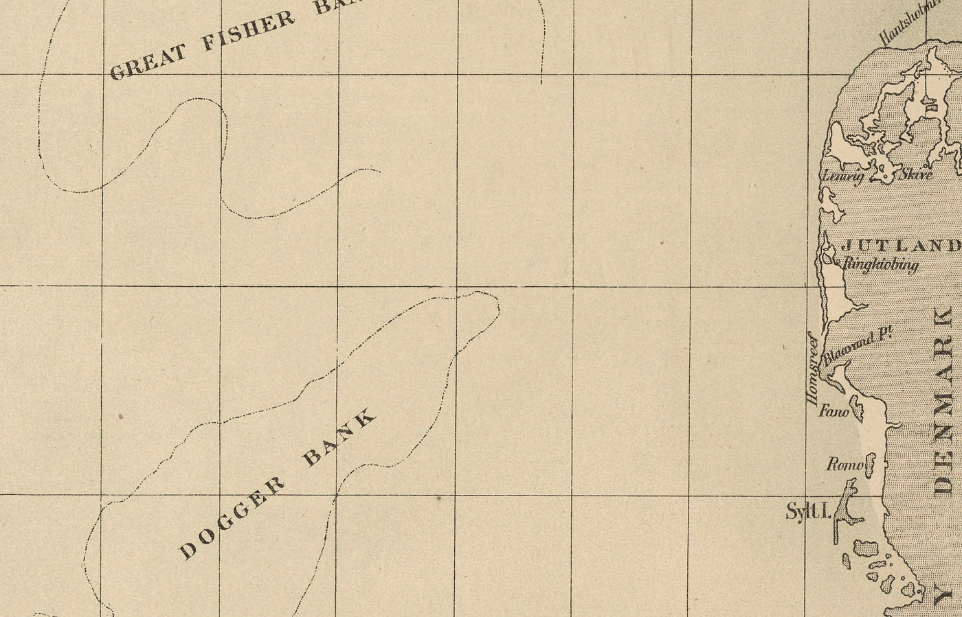 Ancienne carte du cabillaud de la mer du Nord, 1883 par O.T. Olsen - Pêche du cabillaud, répartition, frai, etc.
