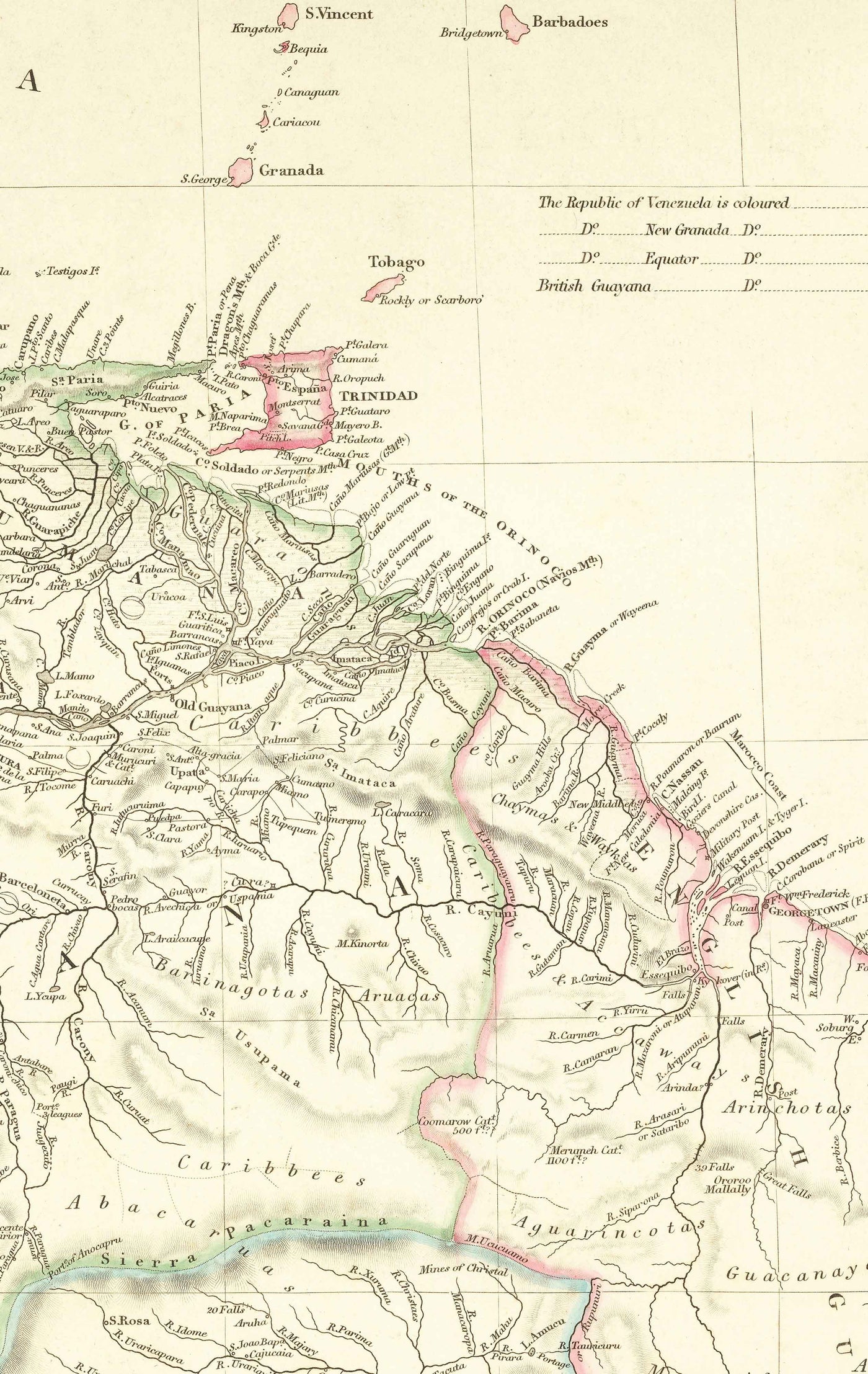 Mapa antiguo de Colombia, 1834 por Arrowsmith - Gran Colombia, Venezuela, Ecuador, Perú, Caribe, Panamá