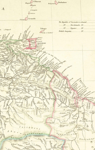 Ancienne carte de la Colombie, 1834 par Arrowsmith - Grande Colombie, Venezuela, Equateur, Pérou, Caraïbes, Panama