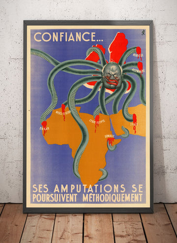Mappa del poster di propaganda della Francia di Vichy nazista della Seconda Guerra Mondiale - Winston Churchill come una bestia tentacolata 