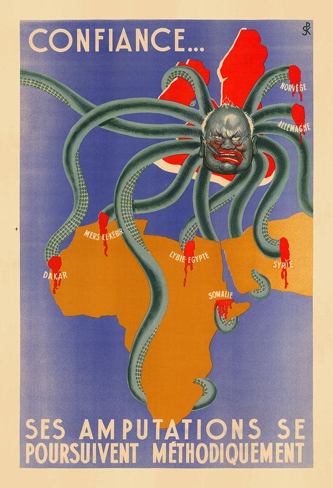 Weltkrieg 2 Nazi Vichy Frankreich Propaganda Poster Karte - Winston Churchill als Tentacled Biest