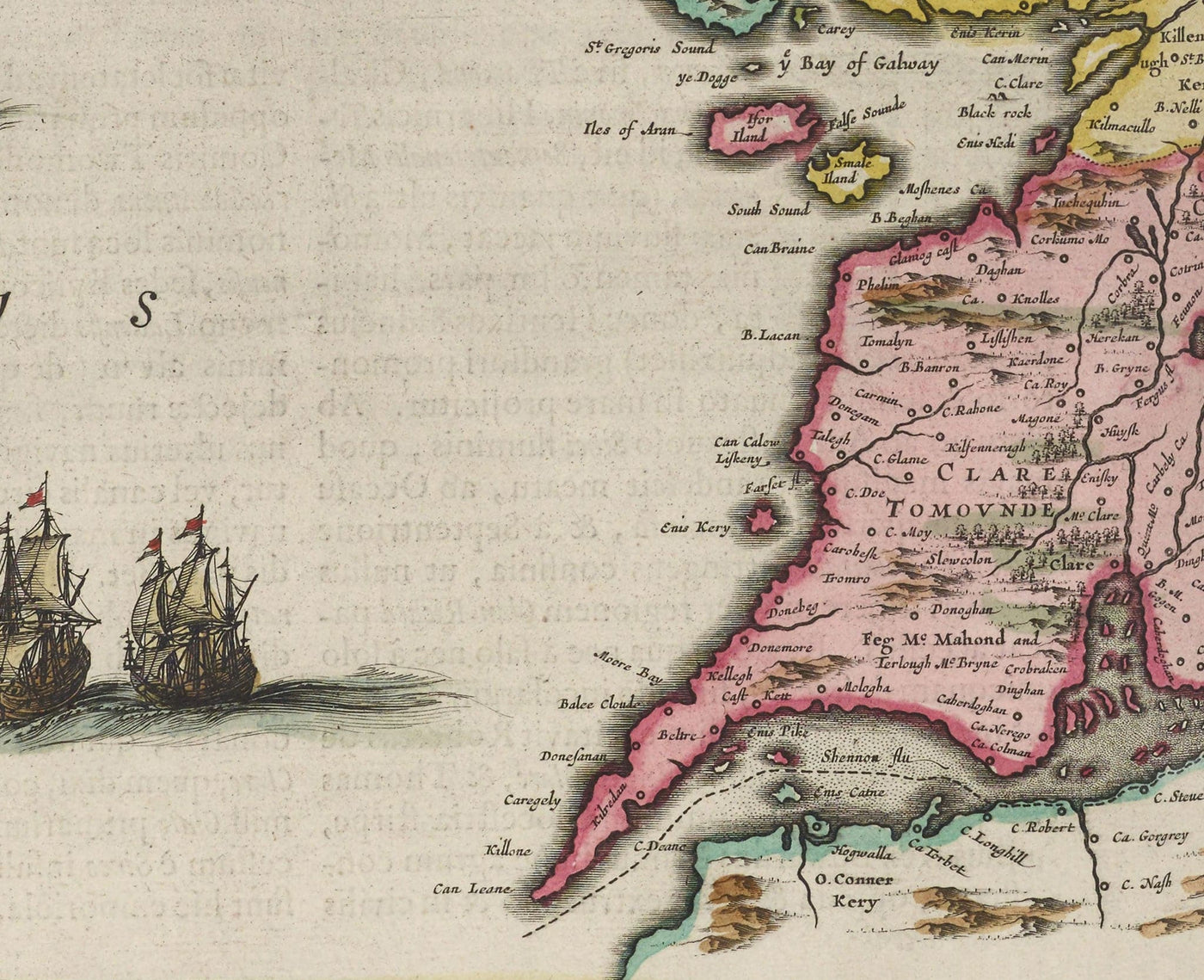 Old Map of Connacht, Ireland in 1665 by Joan Blaeu - Connaught, Galway, Sligo, Mayo, Leitrim, Clare, West Eire