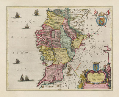 Alte Karte von Connacht, Irland 1665 von Joan Blaeu - Connaught, Galway, Sligo, Mayo, Leitrim, Clare, West Eire