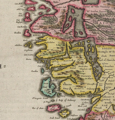 Alte Karte von Connacht, Irland 1665 von Joan Blaeu - Connaught, Galway, Sligo, Mayo, Leitrim, Clare, West Eire